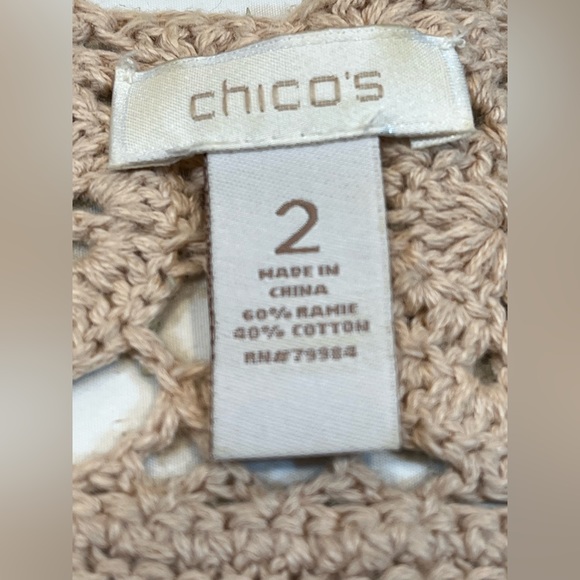 Gold Shimmer Crochet Cardigan Chico’s Galina Size 2 (12/14 M)‎ - Picture 3 of 12